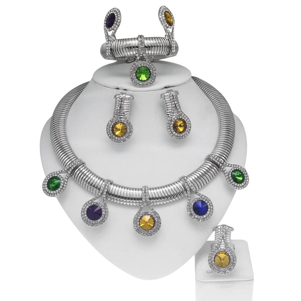 Women Jewelry Set 24k Original Necklace Gorgeous Colorful Stone Simple Fashion Earring Bracelet Luxury Wedding Banquet Jewelry - Image 5