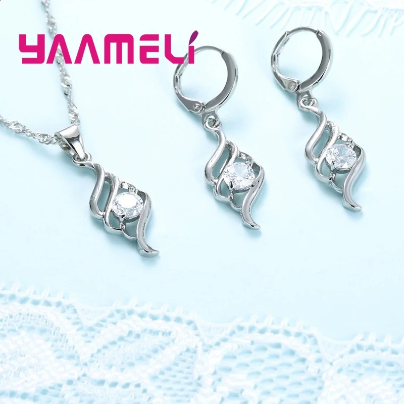 Jewelry Sets For Women Charms 925 Sterling Silver Color Pendant Necklace Hoop Earring Fashion Classic Collares Wedding Gift - Image 2