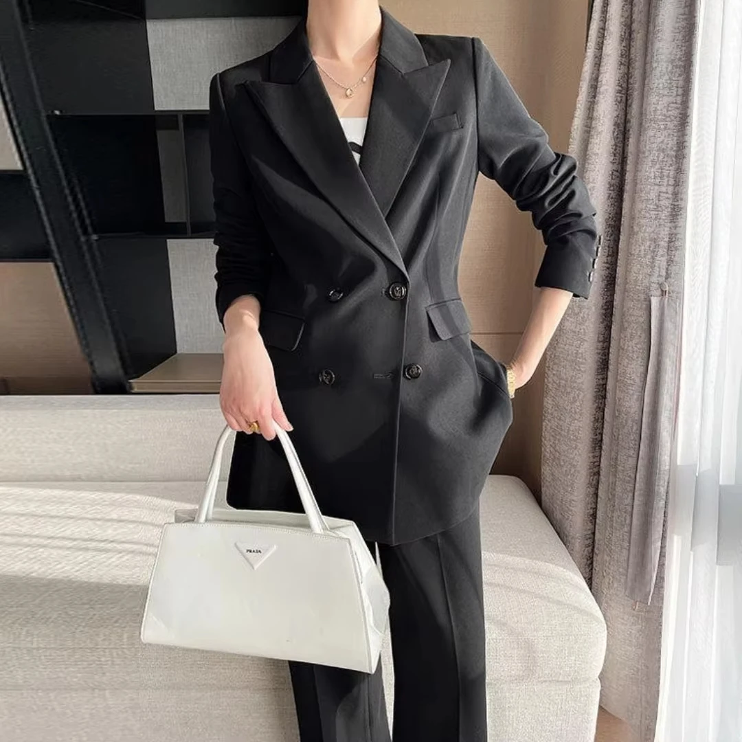 Women Suit 2 Pieces White Double Button With Lapel Solid For Wedding Banquet Party Business Work Office Set Blazer And Pants - Image 9