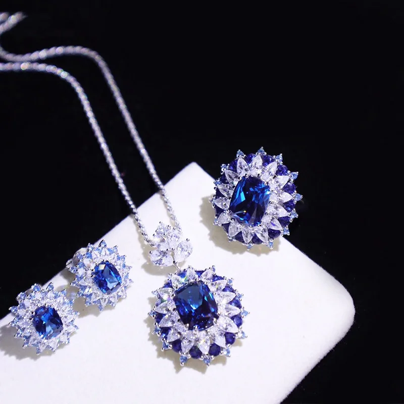 Jewelry Palace - Di Lin Princess Edition - Sapphire - Emerald - 925 Sterling Silver Pendant Necklace Ring Set - For Women to Wea - Image 4
