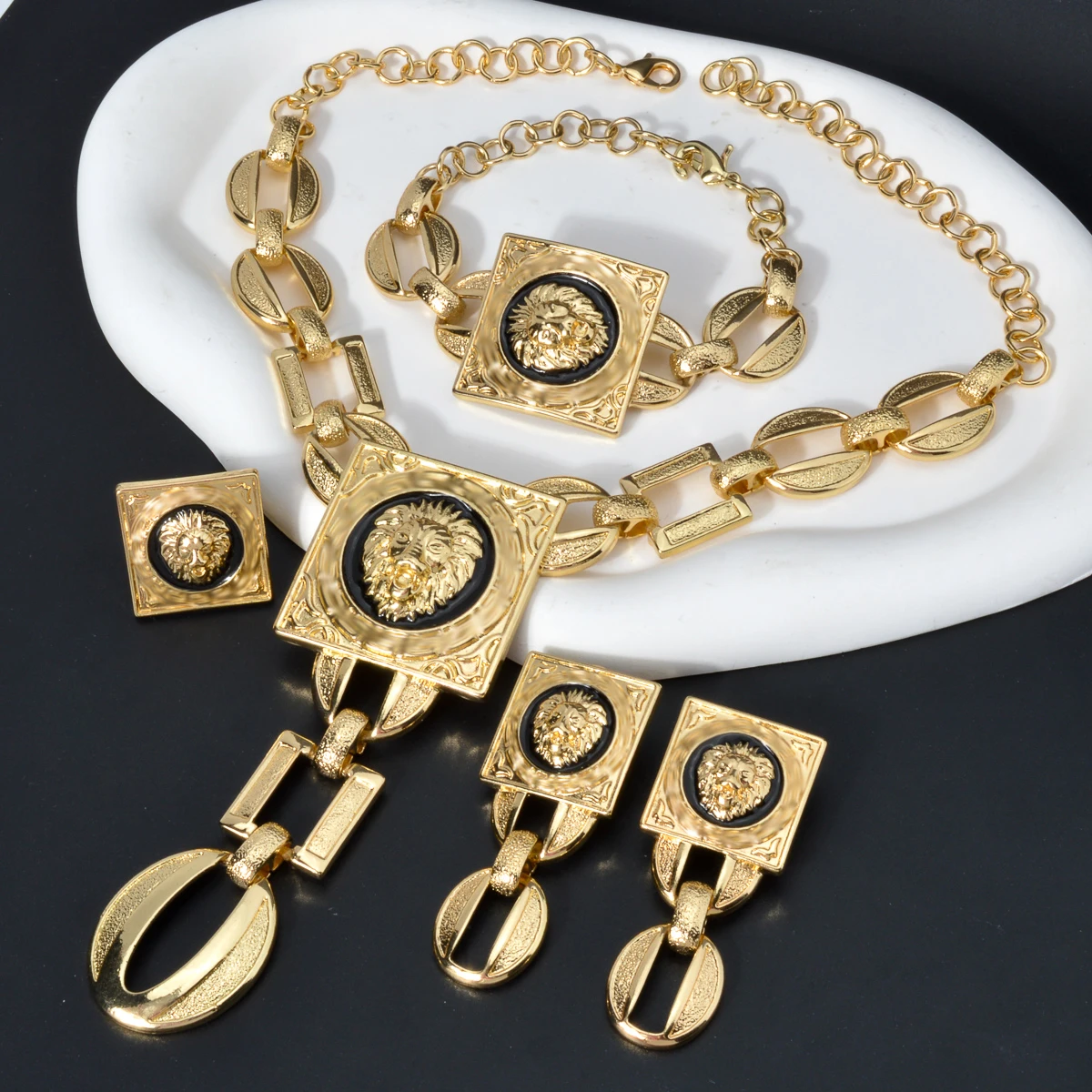 Gold Plated Jewelry Set For Women African Indian Dubai Wedding Jewellery Luxury Choker Necklace Bracelet Earring Cuff Rings - Image 4