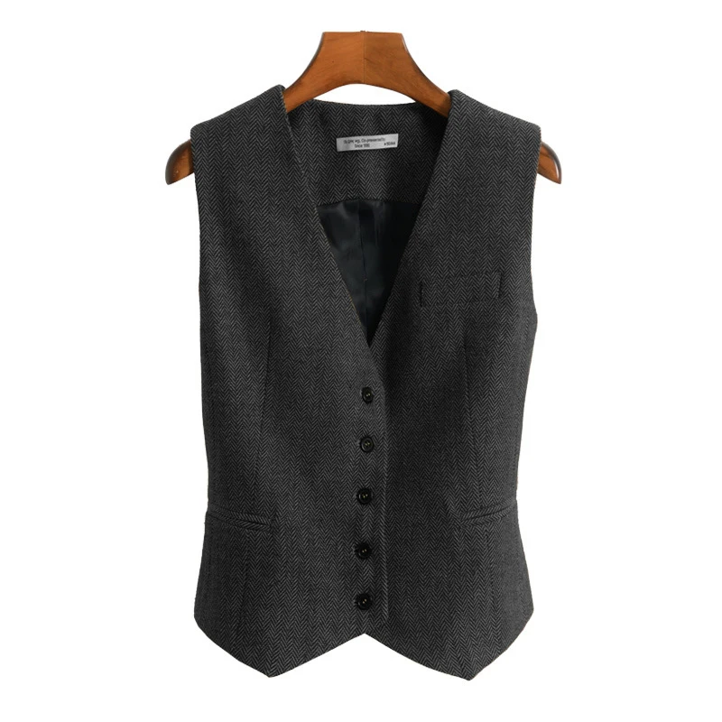 Women's Suit Vest Herringbone Tweed V-neck 4 button Vest Ladies Retro Slim Fit Sleeveless Waistcoat steampunk femme - Image 10