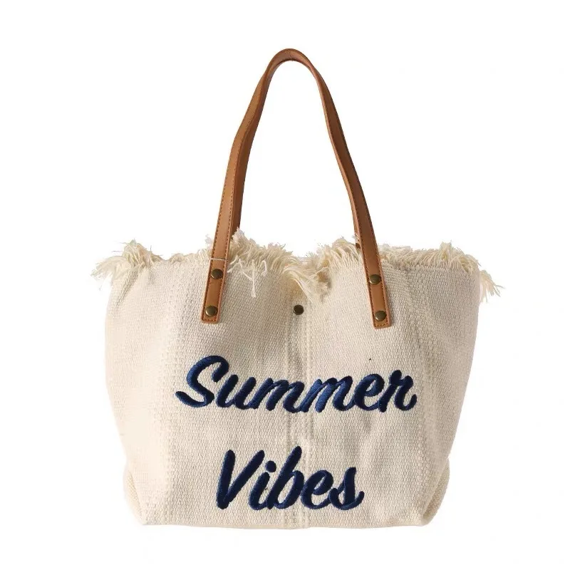 Handbag Woman Bag Design Simple Niche Travel Beach Tote Bag Tassel Letter Embroidery Fashion Large Capacity Shoulder Bags 2022 - Image 12