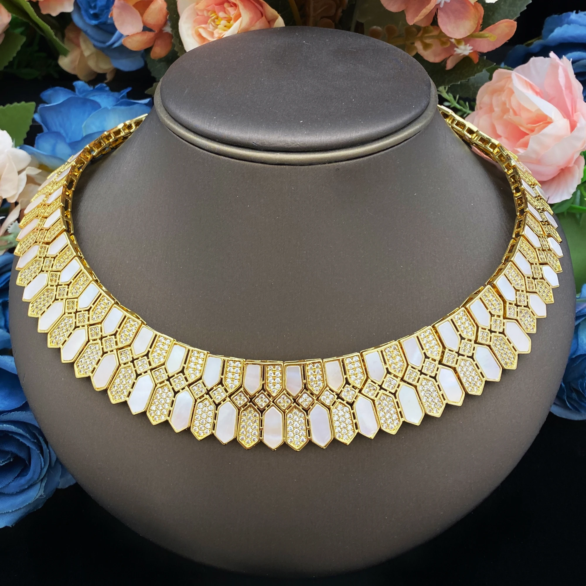 HOT Jewelry Sets For Woman Wedding Parties Jewellery Necklace Earrings Rings Bracelets For Gift Plating18k With CZ White shell - Image 6