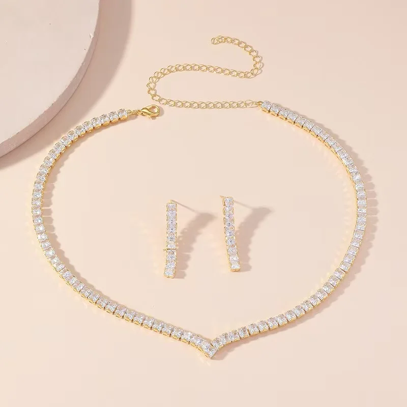 Fashionable women's necklace, hand jewelry, earrings, rings, wedding jewelry 3-piece set, fashionable and simple wedding jewelry - Image 2