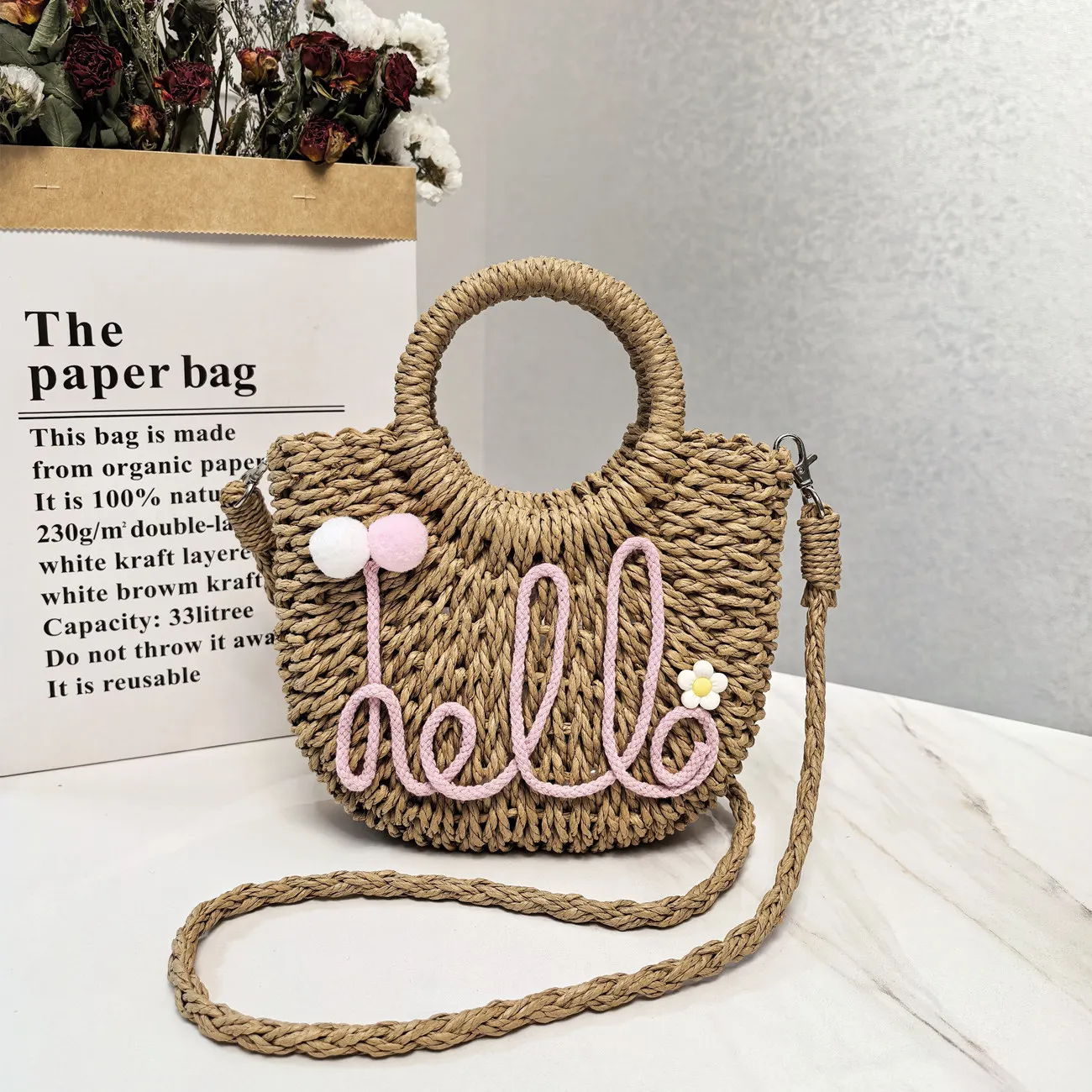 New Summer Handbag Handmade Straw Bag Fashion Handbag Fashion Shoulder Womens Bag Sweet Hand Solid Color Handbag Casual Bag - Image 8