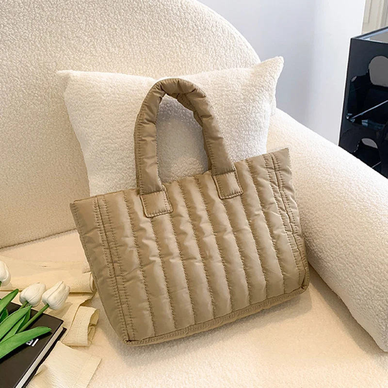 1pcs Ladies Tote Bags Large Capacity Cotton Padded Bag Solid Color Casual Fashion Nylon Elegant for handbag - Image 6