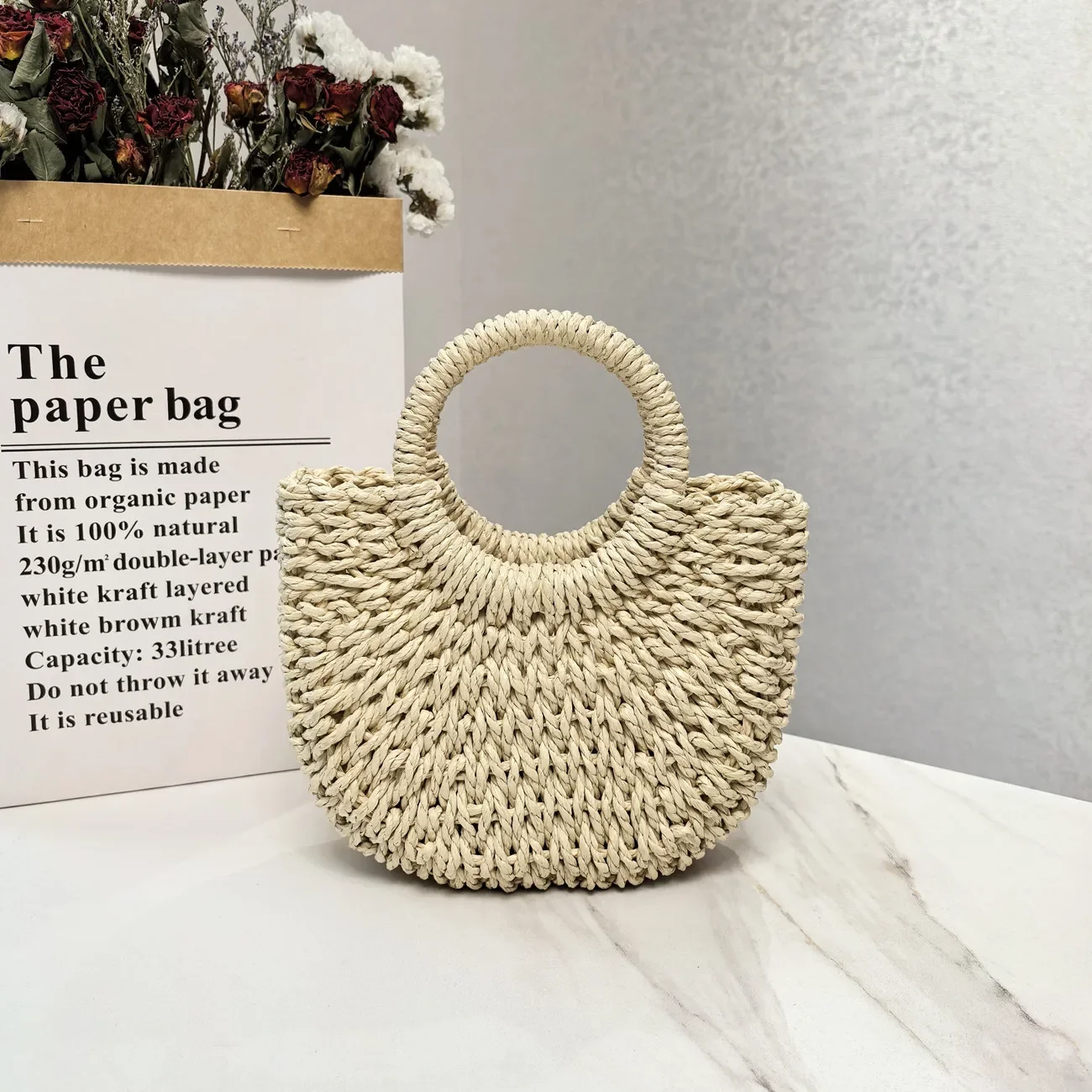 New Summer Handbag Handmade Straw Bag Fashion Handbag Fashion Shoulder Womens Bag Sweet Hand Solid Color Handbag Casual Bag - Image 3