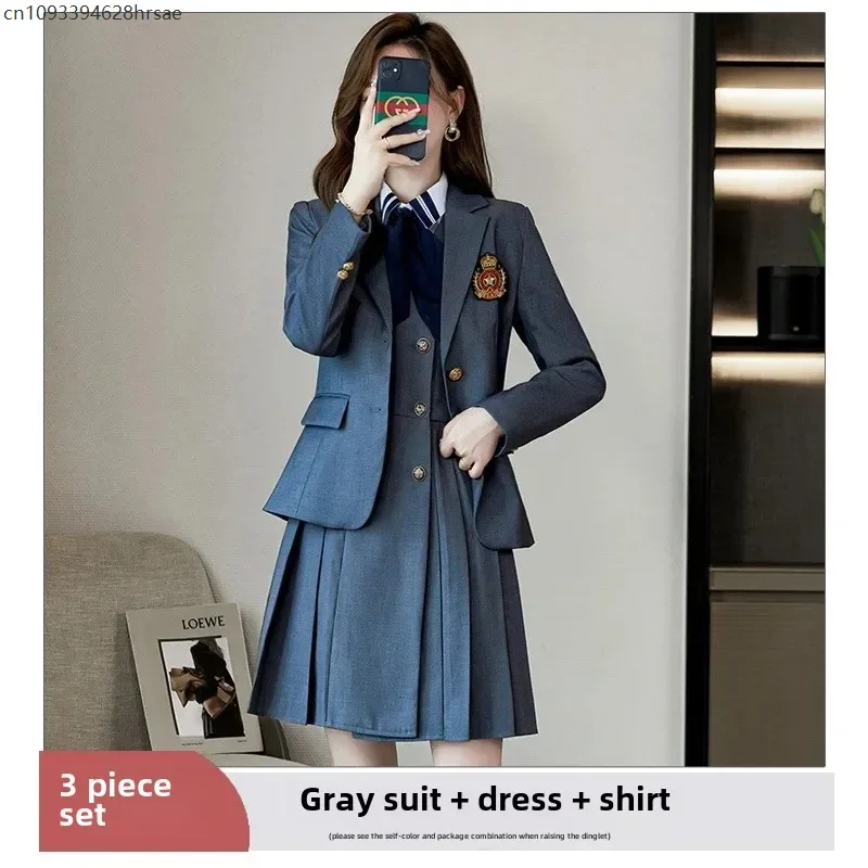 Autumn/Winter Suit JK Uniform Kindergarten Teach Professional Women's Preppy Style Long Sleeve Western-style Clothing Vest Dress - Image 9