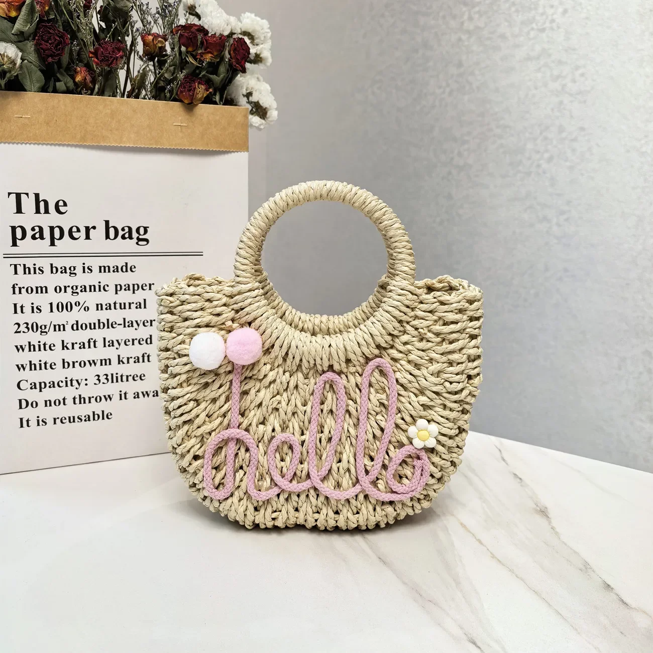 New Summer Handbag Handmade Straw Bag Fashion Handbag Fashion Shoulder Womens Bag Sweet Hand Solid Color Handbag Casual Bag - Image 12