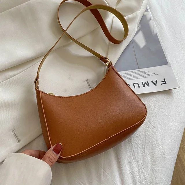 New Women's Handbag Fashionable Retro Solid Color Shoulder Bag PU Leather Casual Women's Hobos Handbag - Image 7