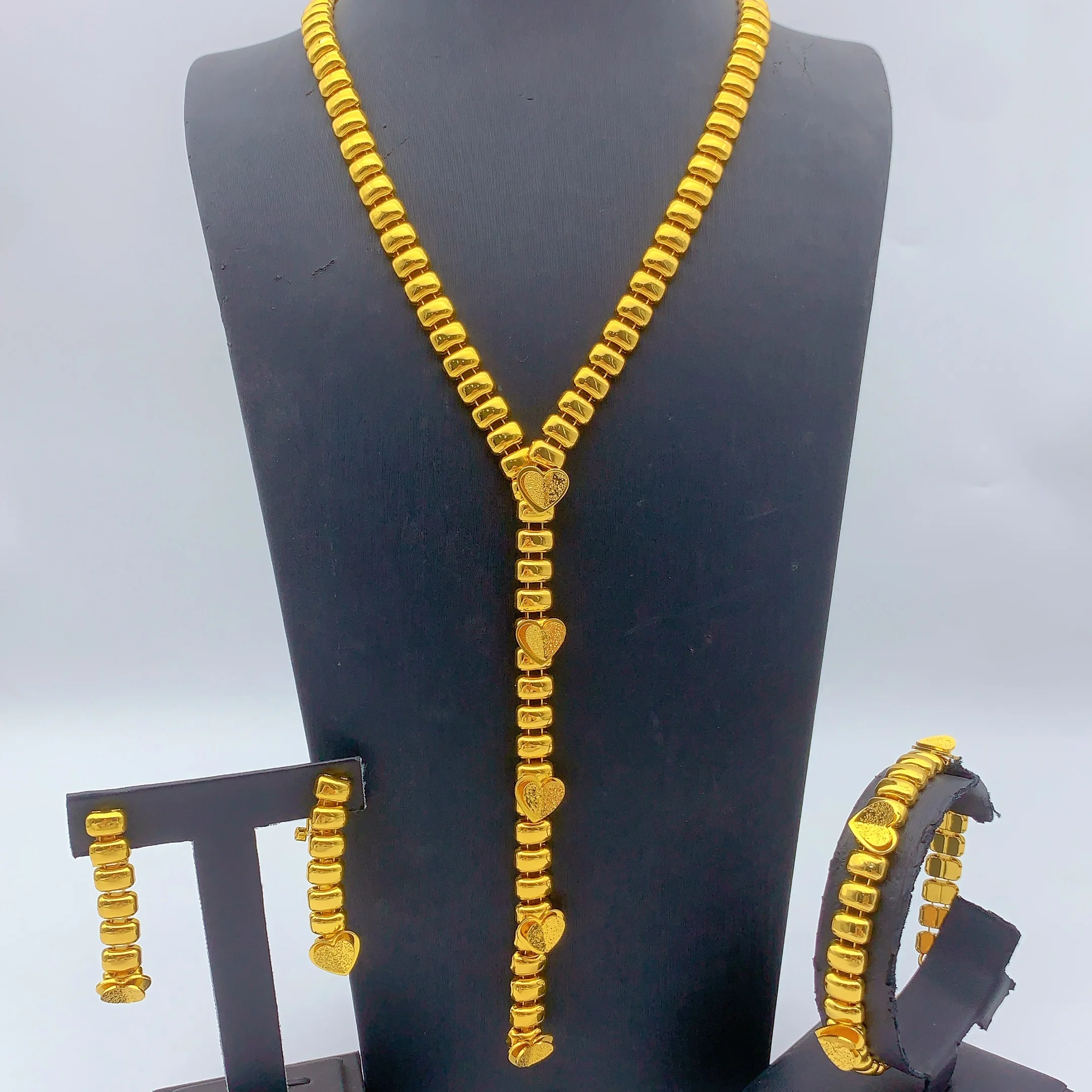 Dubai Jewelry Sets for Women Long Chain Necklaces Earrings Three Pieces Set 24K Gold Color Eritrean Wedding Party Gifts - Image 8