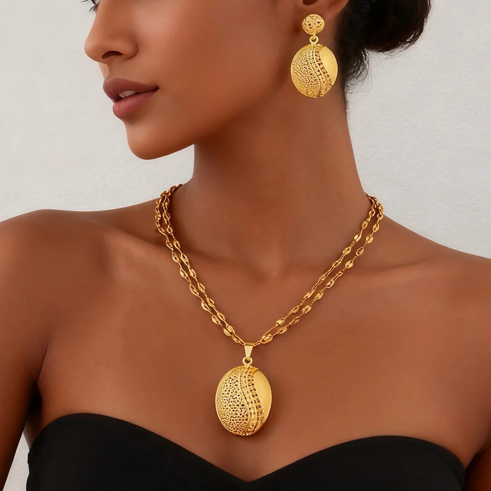 dubai jewelry gold sets Necklace and earrings set for women high quality plated jewelry sets weddings mother gifts - Image 3