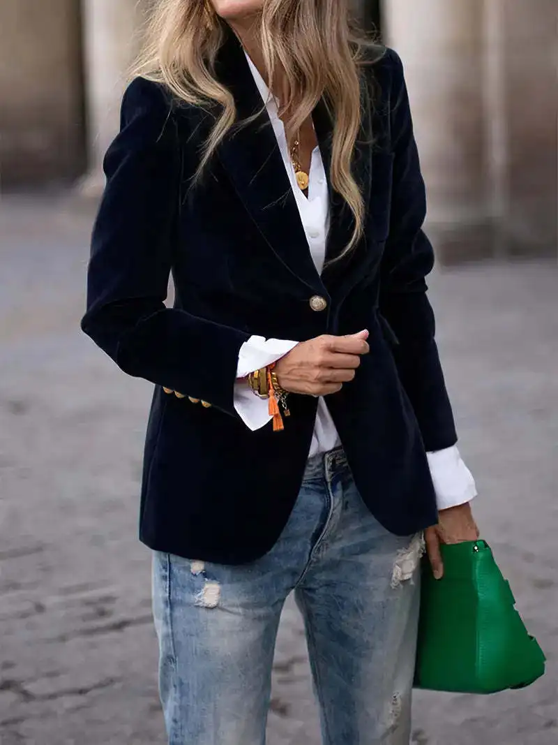 Women's Clothing European American Clothing Autumn Winter New Style Fashion Elegant Coats Solid Color Suit Jacket - Image 8