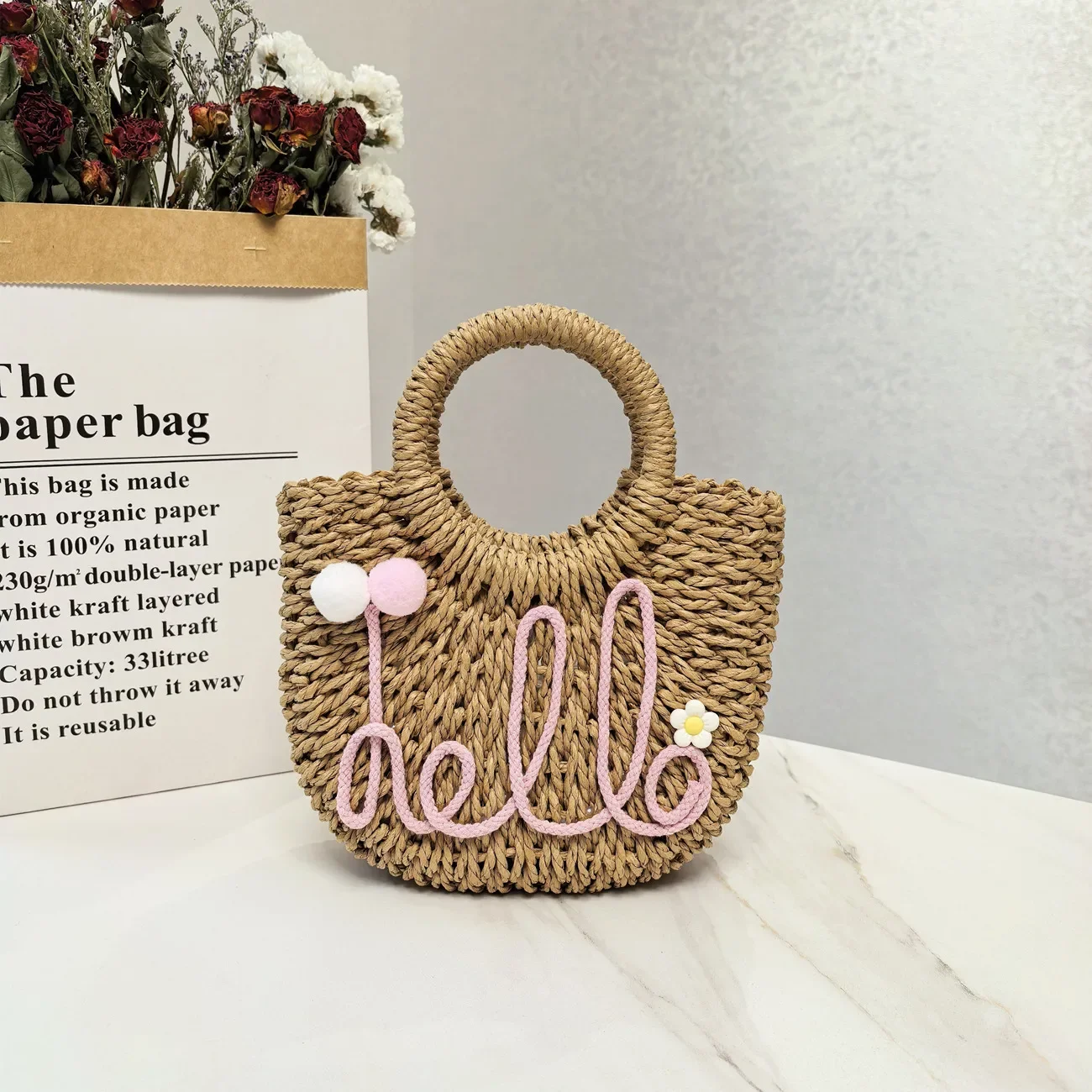 New Summer Handbag Handmade Straw Bag Fashion Handbag Fashion Shoulder Womens Bag Sweet Hand Solid Color Handbag Casual Bag - Image 9