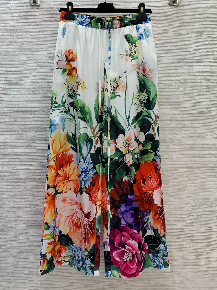 Autumn women's leisure suit printed lace waist pocket long sleeve shirt+elastic waist wide leg trousers fashion two-piece suit. - Image 4