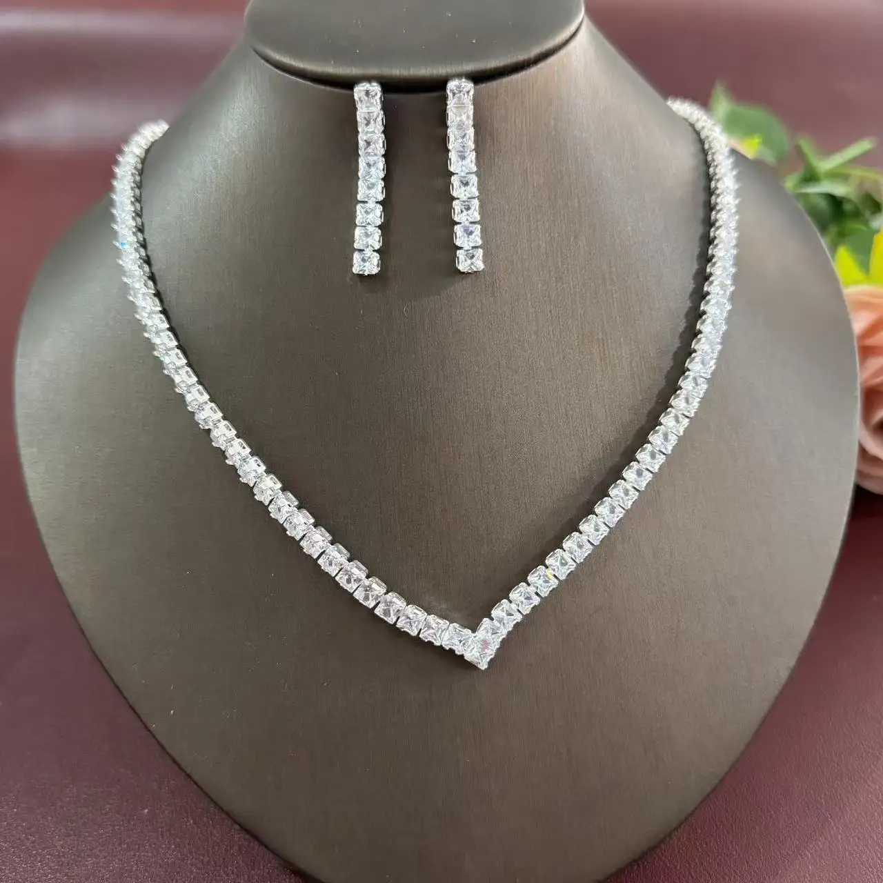 Fashionable women's necklace, hand jewelry, earrings, rings, wedding jewelry 3-piece set, fashionable and simple wedding jewelry - Image 6