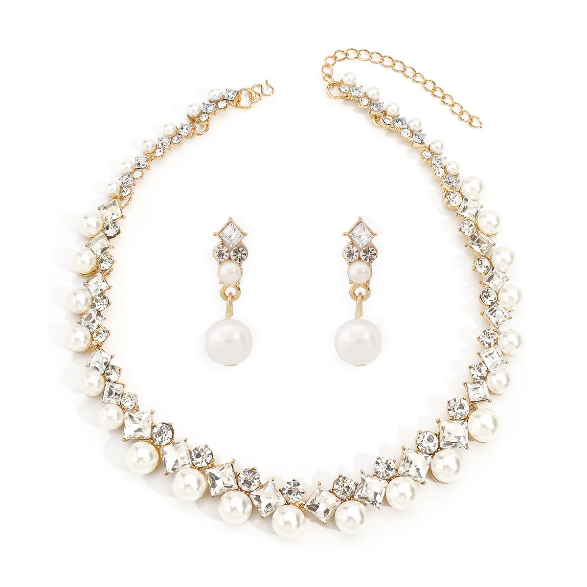 Earrings Jewelry Set Shiny Pearl Jewelry Set Rhinestone Necklace Set Eye-Catching Luxury Wedding Jewelry For Banquet Gift - Image 7