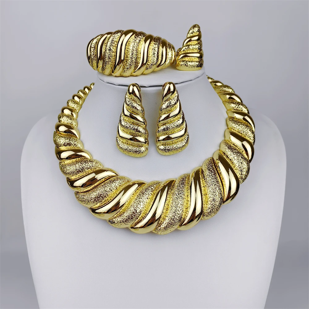 Dubai Gold Plated Jewelry Sets For Women Surround Big Necklace Plate 18K Original For Wedding Banquet Parties Luxurious Jewelry - Image 7
