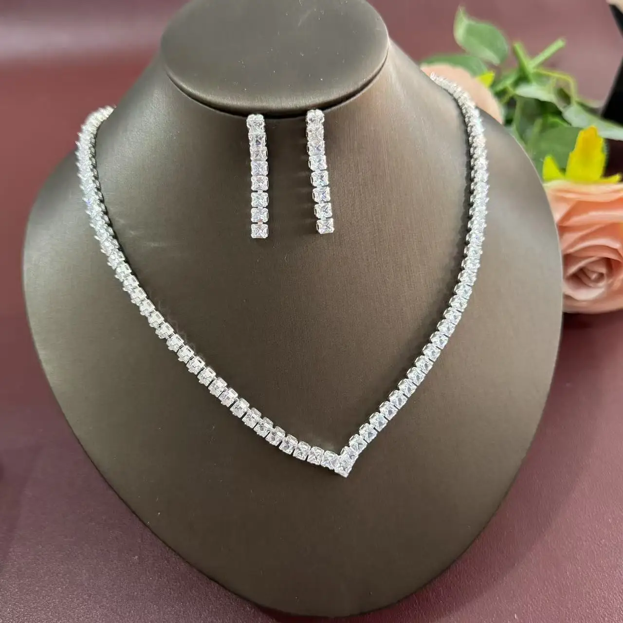 Fashionable women's necklace, hand jewelry, earrings, rings, wedding jewelry 3-piece set, fashionable and simple wedding jewelry - Image 5