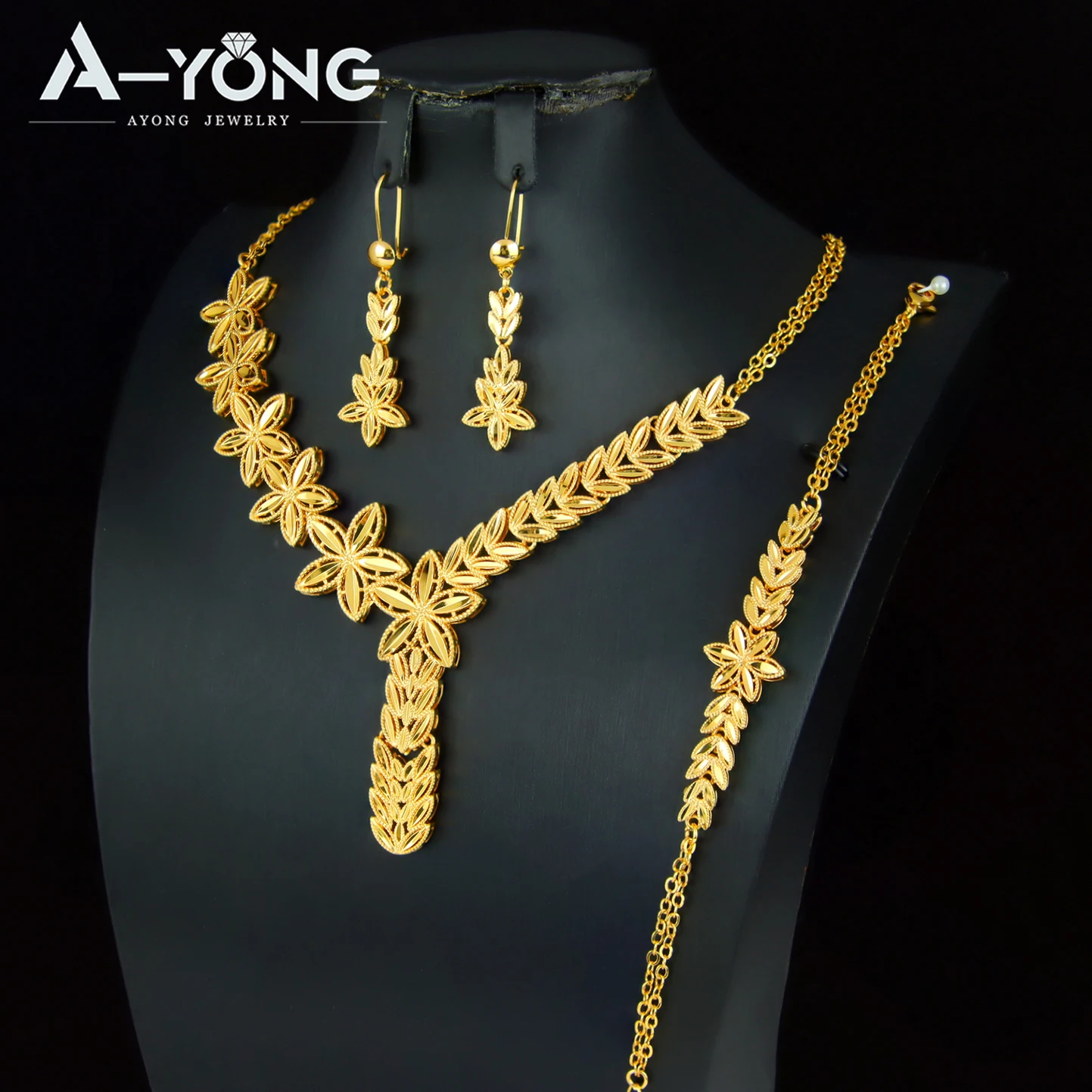 Gorgeous Dubai Wedding Jewelry Set 21k Gold Plated Turkish Vintage Bridal Necklace Bracelet Earrings Moroccan Marry Jewelrys - Image 3