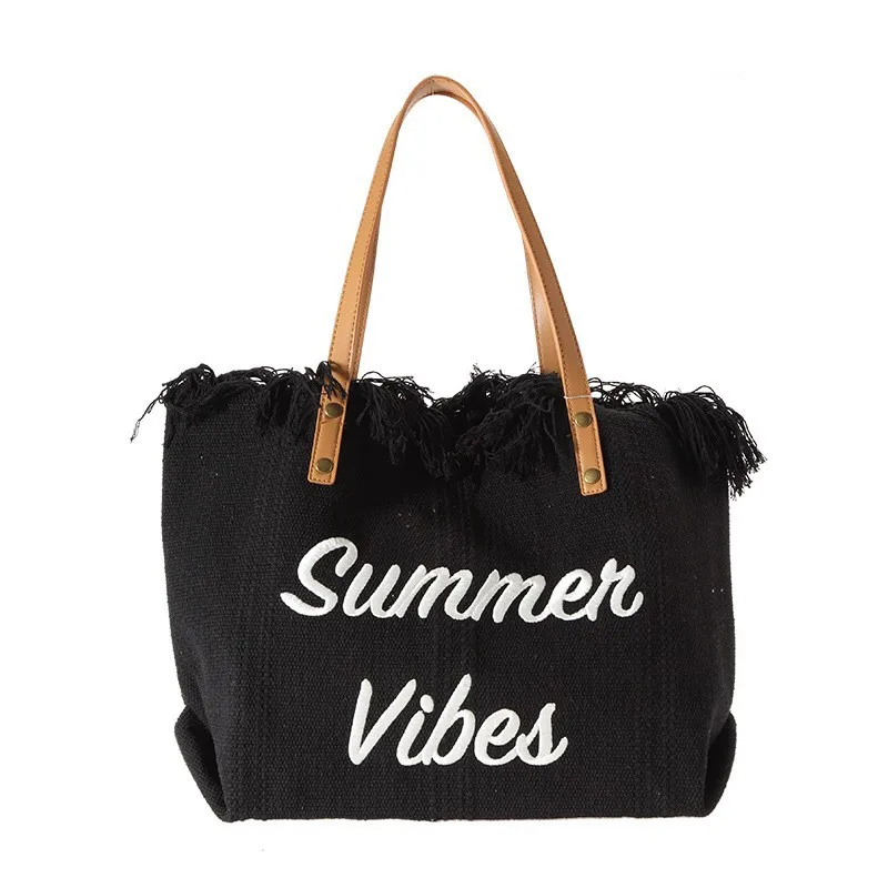 Handbag Woman Bag Design Simple Niche Travel Beach Tote Bag Tassel Letter Embroidery Fashion Large Capacity Shoulder Bags 2022 - Image 11