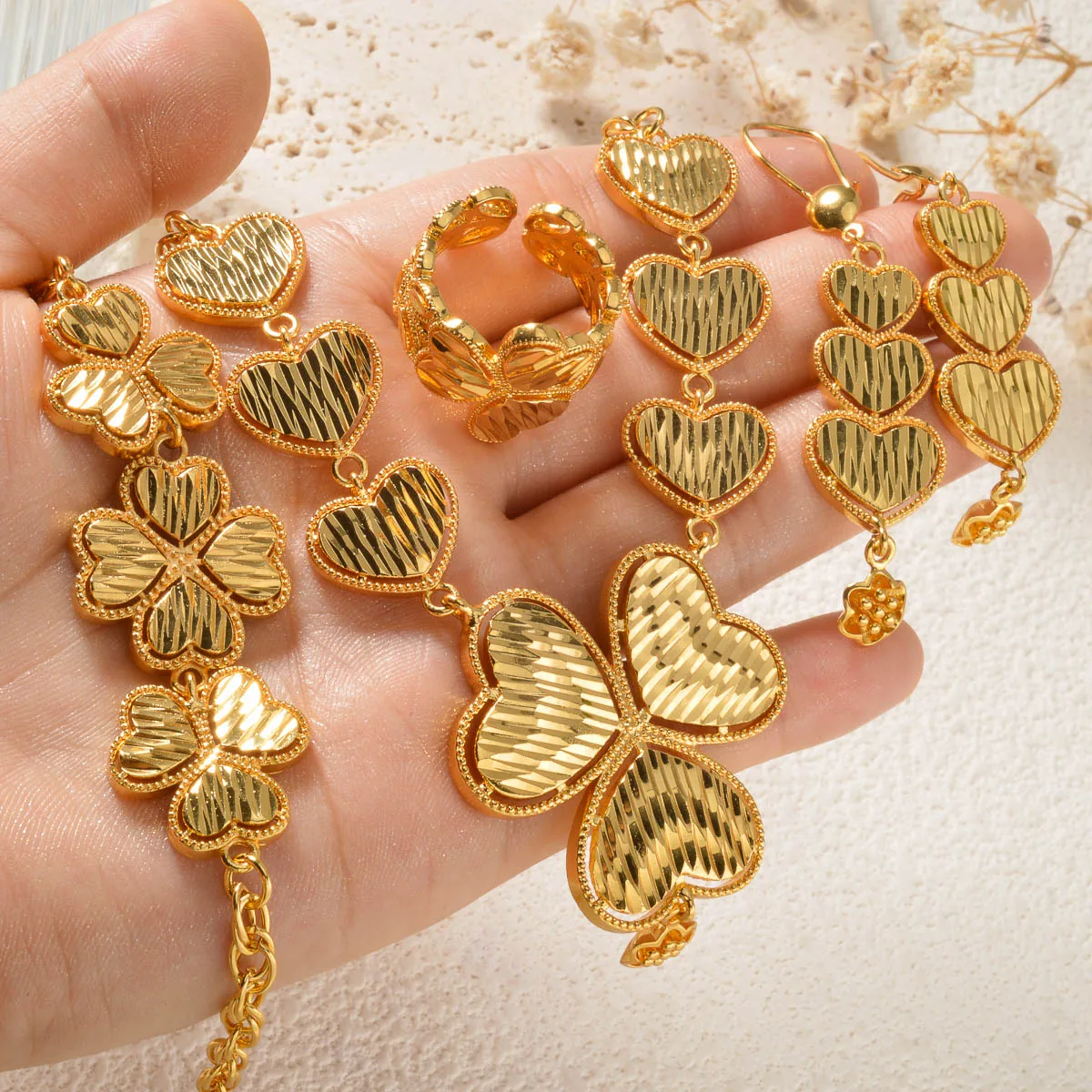 Dubai Jewelry Sets Necklace Bracelet Ring Earrings Set Elegant Gold Plated Arabic Design for Women Luxury Gift Wedding Jewelry - Image 5