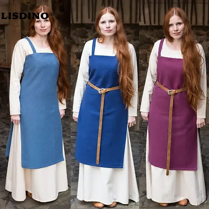 Women's Medieval Viking Apron Overdress with Laced Back Tunic Dress Faire Renaissance Fair Party Carnival Halloween Dress 