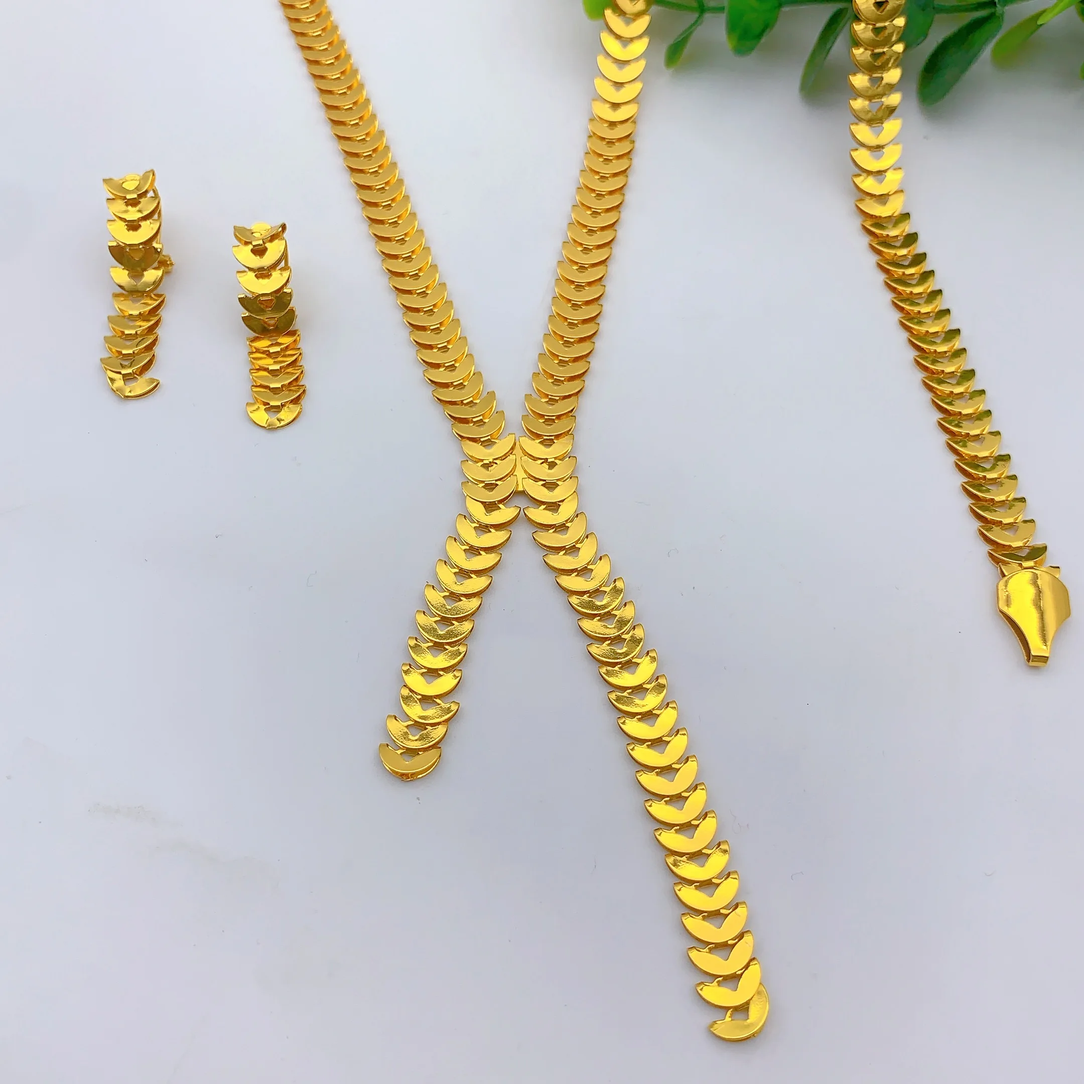 Dubai Jewelry Sets for Women Long Chain Necklaces Earrings Three Pieces Set 24K Gold Color Eritrean Wedding Party Gifts - Image 5