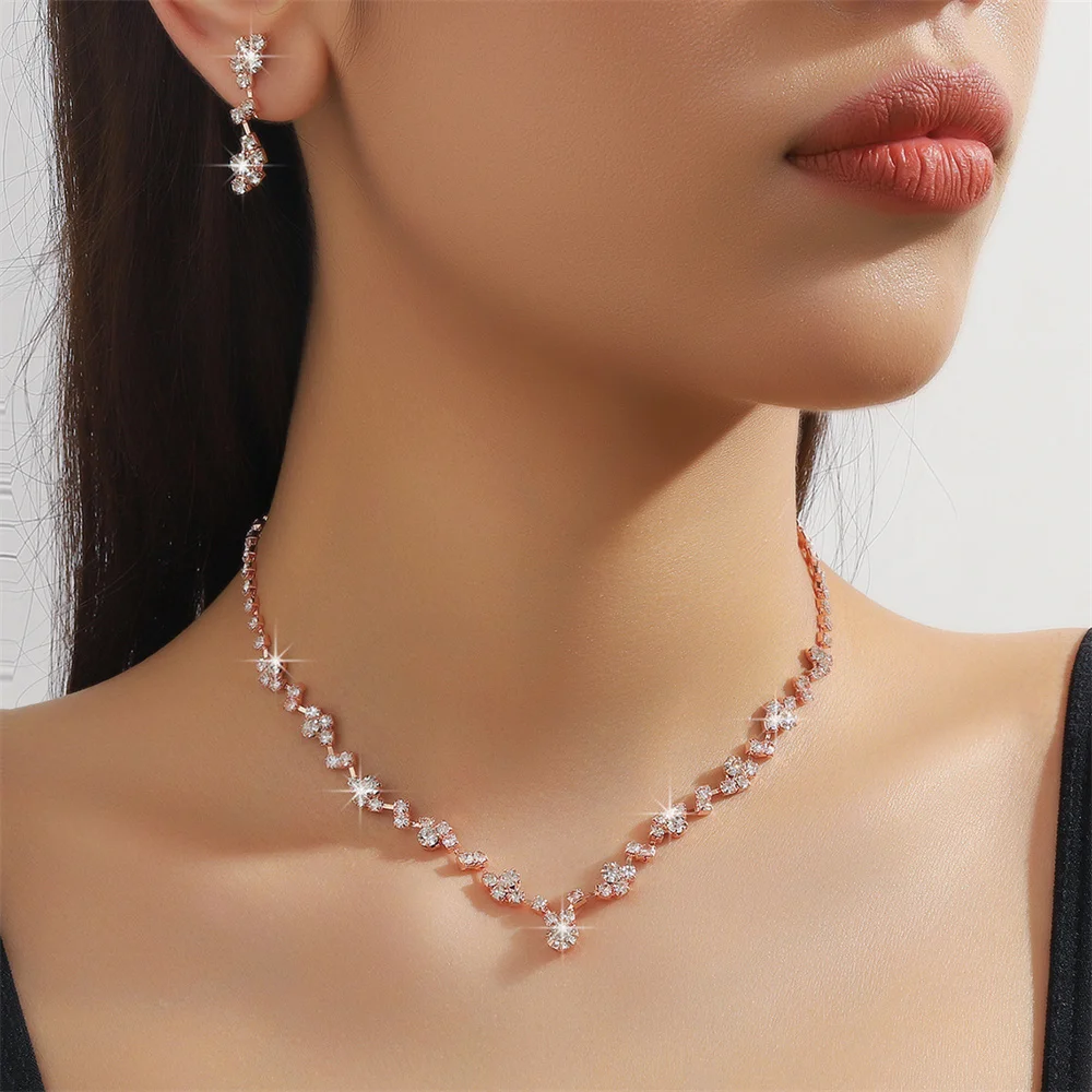 Vintage Crystal Jewelry Sets Geometric Choker Necklace Earrings Bracelet Wedding Neckchain Jewelry Sets Women Gift - Image 9
