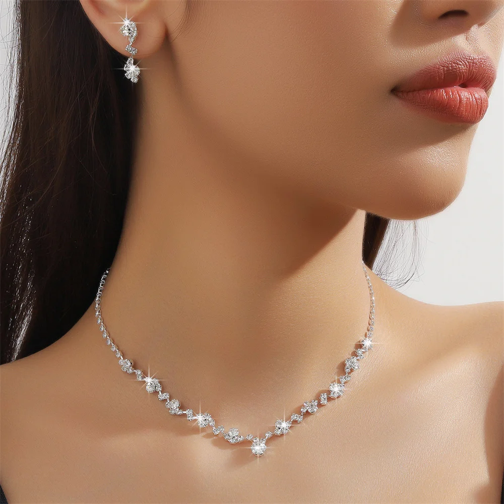 Vintage Crystal Jewelry Sets Geometric Choker Necklace Earrings Bracelet Wedding Neckchain Jewelry Sets Women Gift - Image 7