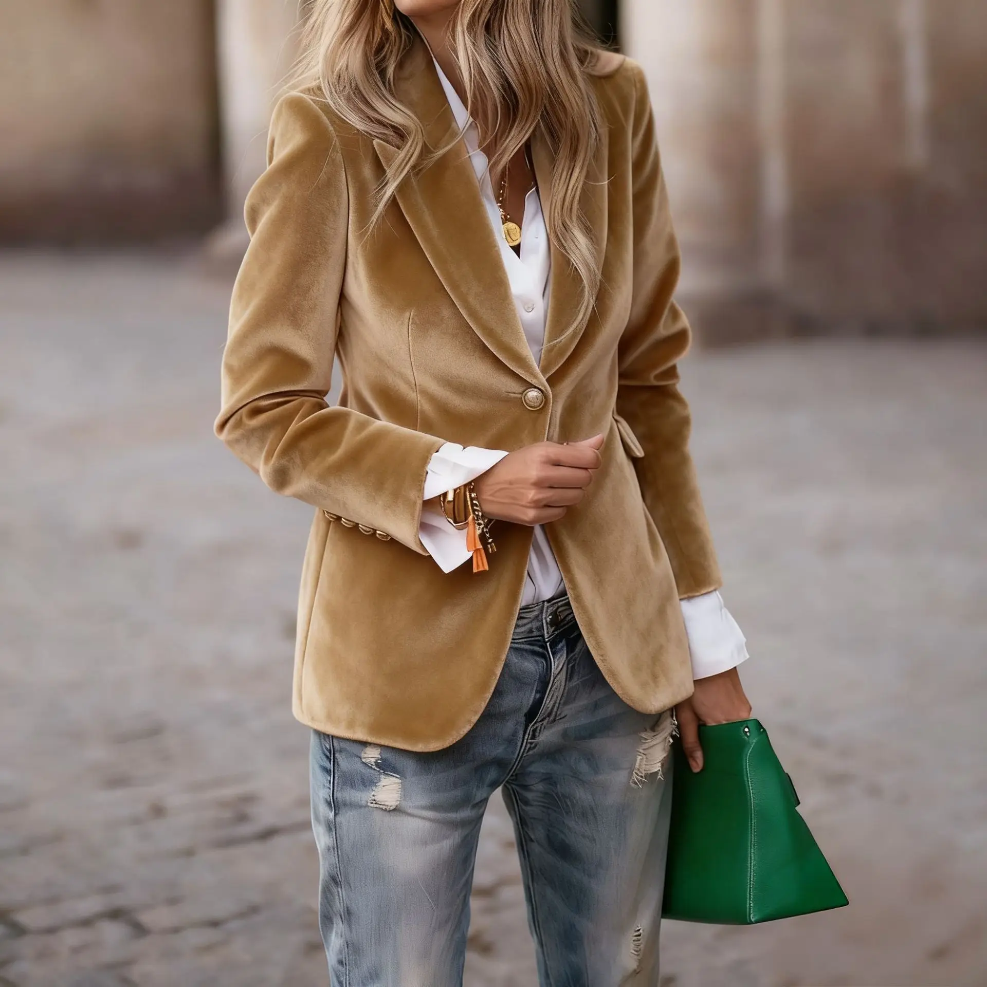 Women's Clothing European American Clothing Autumn Winter New Style Fashion Elegant Coats Solid Color Suit Jacket - Image 13