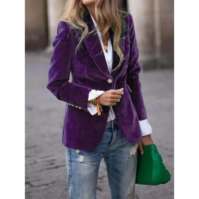 Women's Clothing European American Clothing Autumn Winter New Style Fashion Elegant Coats Solid Color Suit Jacket - Image 5
