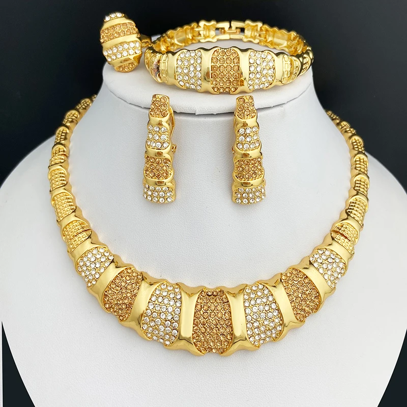 Dubai Jewelry Set For Women 18K Gold Plated Luxury Necklace Earrings Bracelet And Ring Set Jewelry For Wedding Party Trending - Image 7