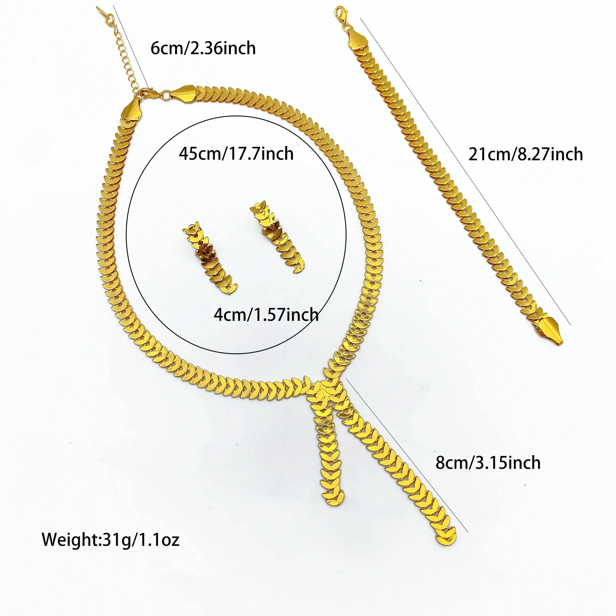 Dubai Jewelry Sets for Women Long Chain Necklaces Earrings Three Pieces Set 24K Gold Color Eritrean Wedding Party Gifts - Image 6