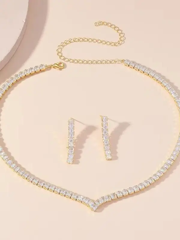 Fashionable women's necklace, hand jewelry, earrings, rings, wedding jewelry 3-piece set, fashionable and simple wedding jewelry - Image 7