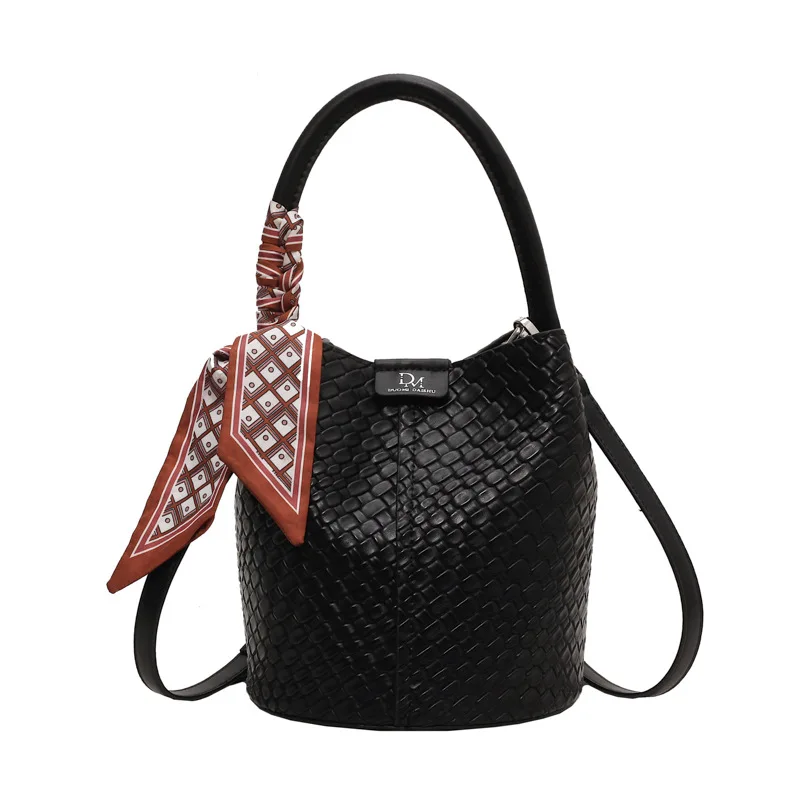Fashionable Women's Bucket Bag, Stylish Solid Color Woven Effect Handbag Shoulder Bag and Crossbody Bag, Can Be Carried By Hand - Image 10