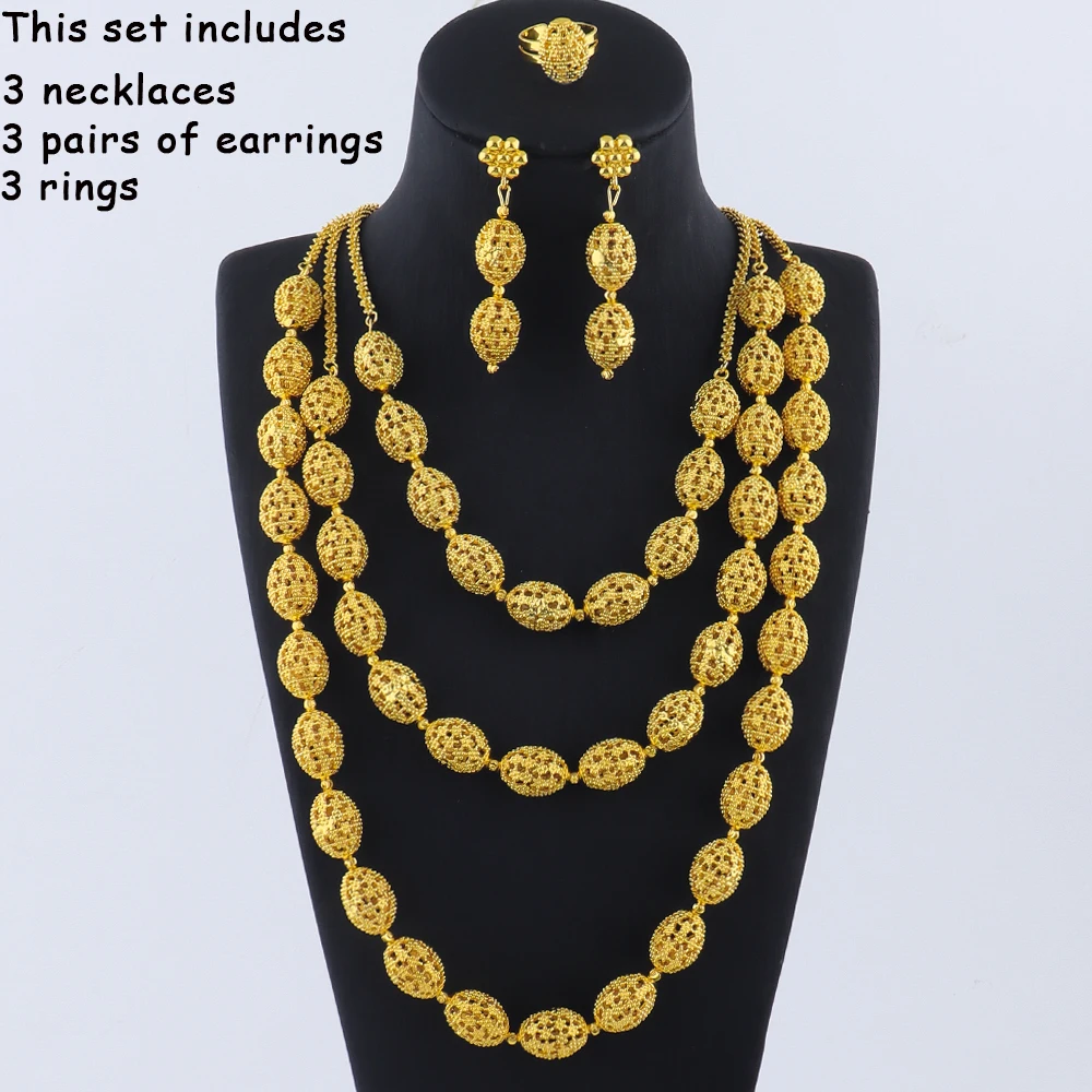 women jewelry set indian arabic african ethiopian golden color jewelry set Hollow Out Oval Necklace Earrings Ring free shipping - Image 7