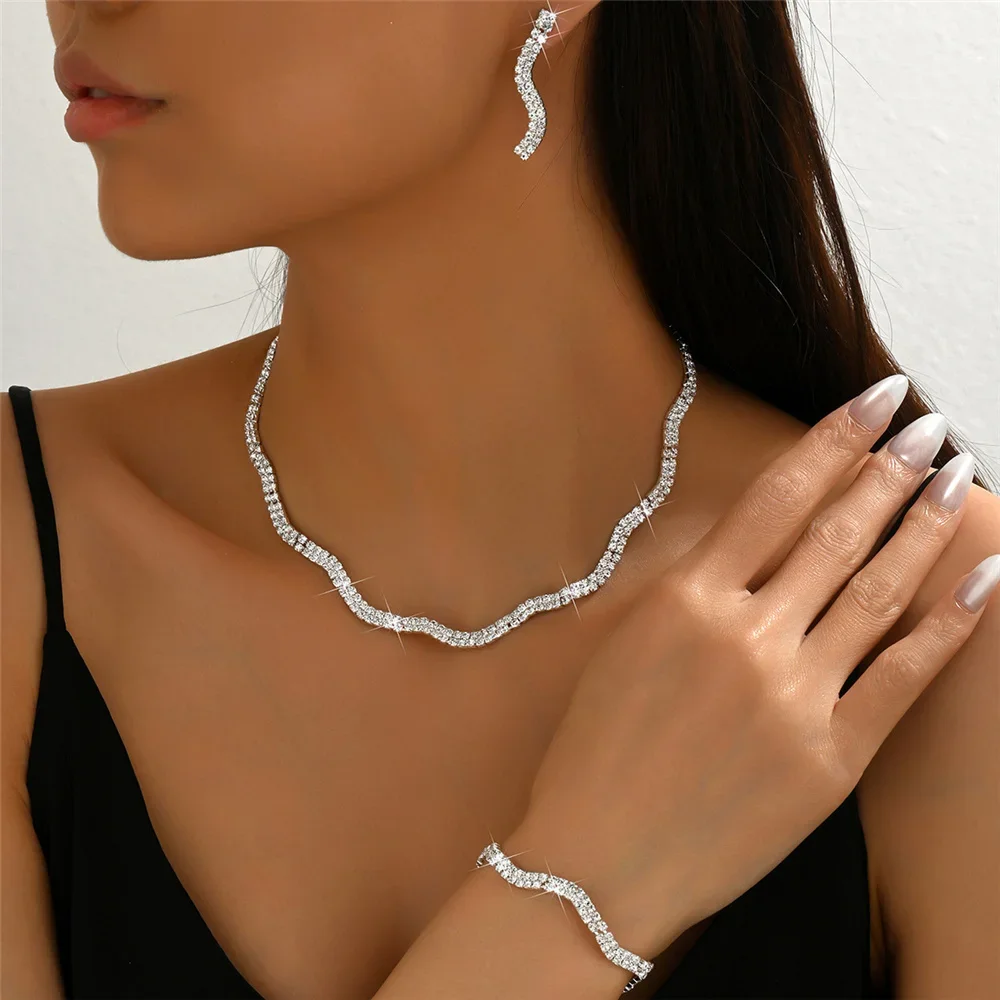 Luxury Wedding Jewelry Set: Necklace, Bracelet and Earring Set, Exquisite Crystal Jewelry, Women's Wedding Party Costumes - Image 4