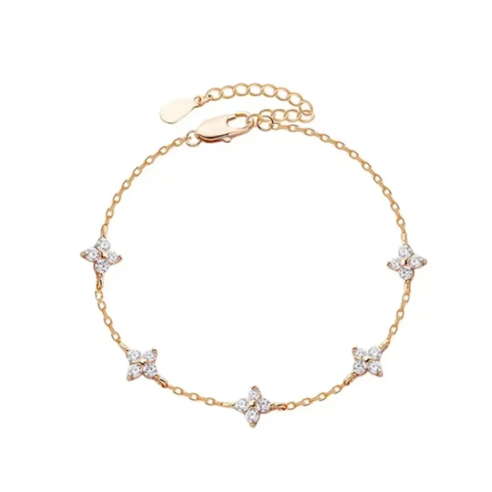 High Quality Crystal Four Leaf Flower Bracelet for Women Clasic Trendy Gold Color Stainless Steel Zircon Bangle Jewelry Gift - Image 7