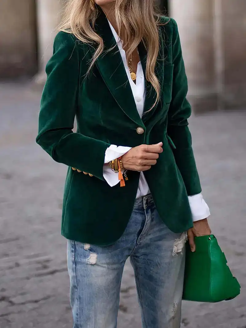 Women's Clothing European American Clothing Autumn Winter New Style Fashion Elegant Coats Solid Color Suit Jacket - Image 11