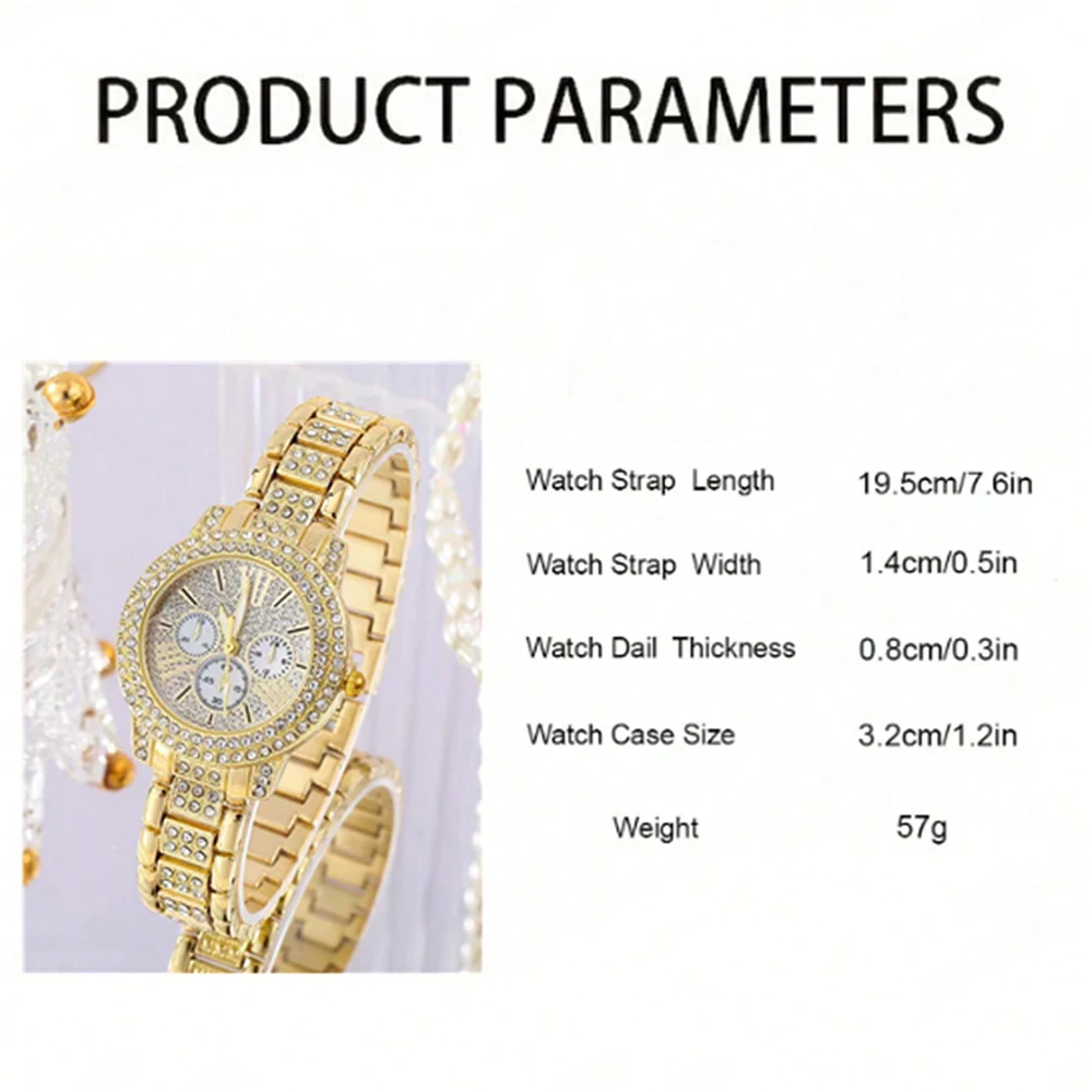 Women's Quartz Watch Gold Luxury Women Ring Necklace Earring Rhinestone Fashion Wristwatch Casual Ladies Watches Jewelry Set - Image 5