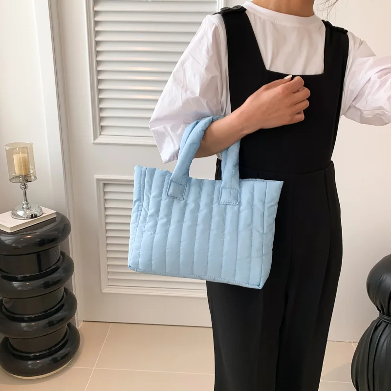 1pcs Ladies Tote Bags Large Capacity Cotton Padded Bag Solid Color Casual Fashion Nylon Elegant for handbag