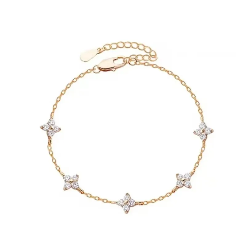 High Quality Crystal Four Leaf Flower Bracelet for Women Clasic Trendy Gold Color Stainless Steel Zircon Bangle Jewelry Gift - Image 6