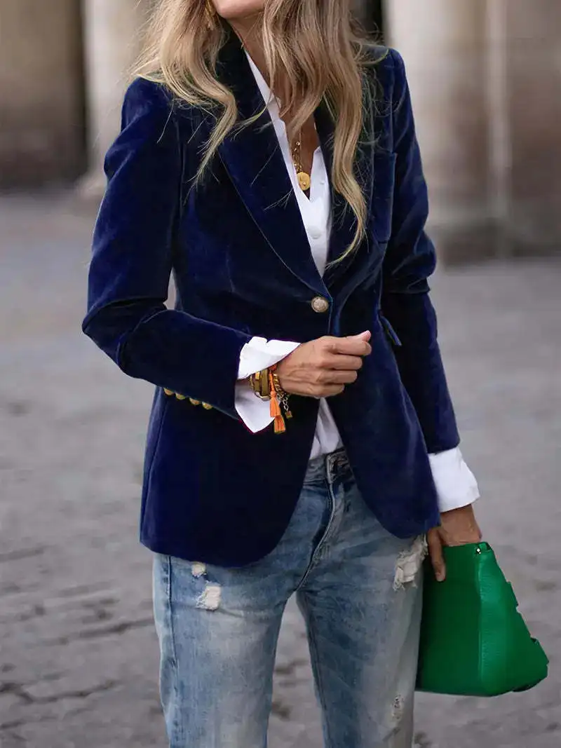 Women's Clothing European American Clothing Autumn Winter New Style Fashion Elegant Coats Solid Color Suit Jacket - Image 9