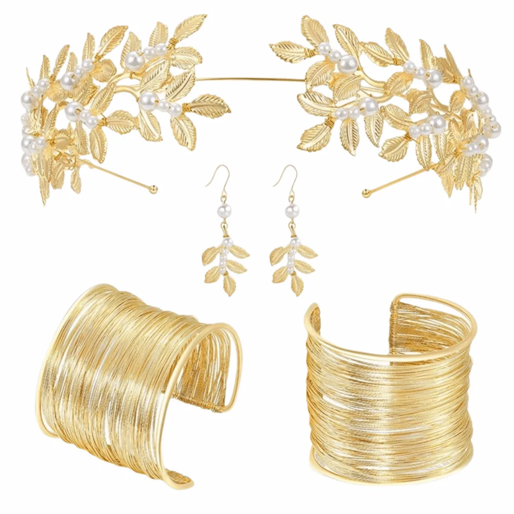 Baroque Women's Wedding Jewelry Set Gold Leaf Design Greek Goddess Hair Jewelry Necklace Bridal Earrings Rhinestone Jewelry Set - Image 9