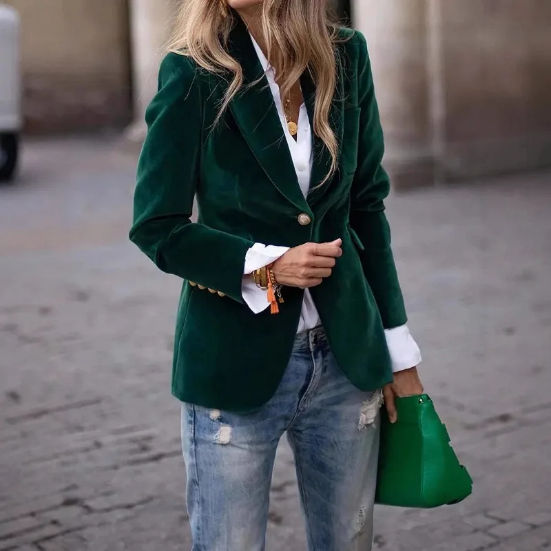 Women's Clothing European American Clothing Autumn Winter New Style Fashion Elegant Coats Solid Color Suit Jacket - Image 4