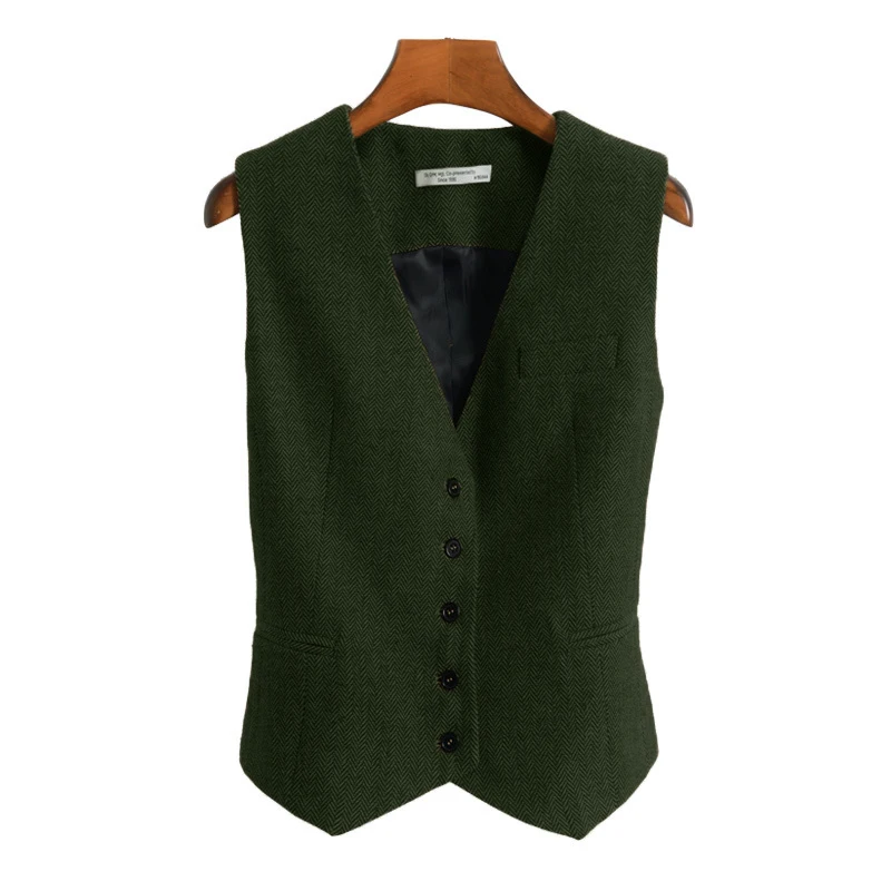 Women's Suit Vest Herringbone Tweed V-neck 4 button Vest Ladies Retro Slim Fit Sleeveless Waistcoat steampunk femme - Image 12