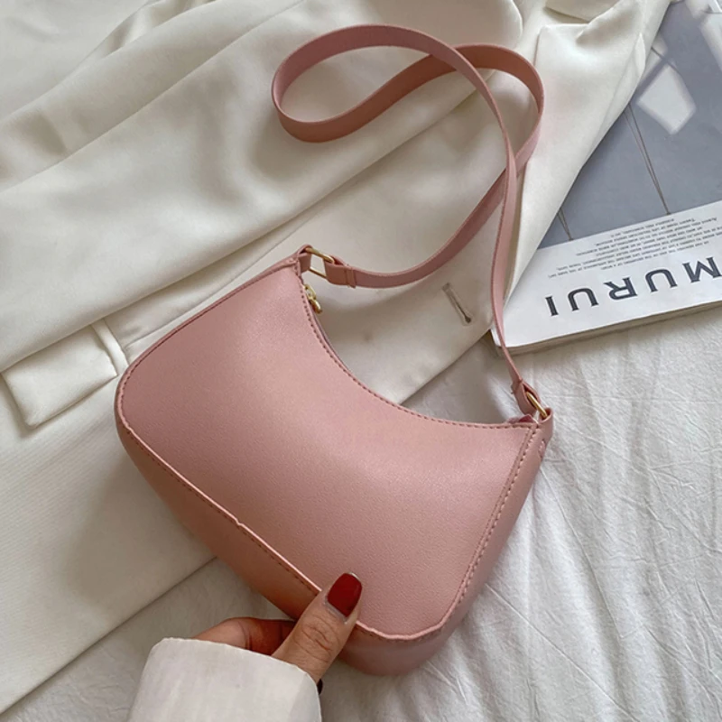 New Women's Handbag Fashionable Retro Solid Color Shoulder Bag PU Leather Casual Women's Hobos Handbag - Image 3