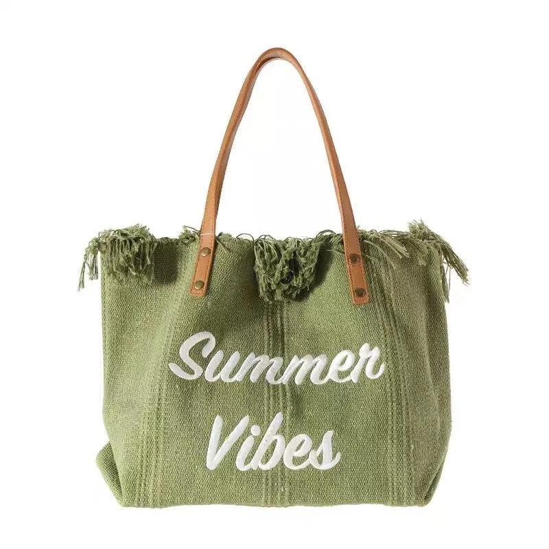 Handbag Woman Bag Design Simple Niche Travel Beach Tote Bag Tassel Letter Embroidery Fashion Large Capacity Shoulder Bags 2022 - Image 10
